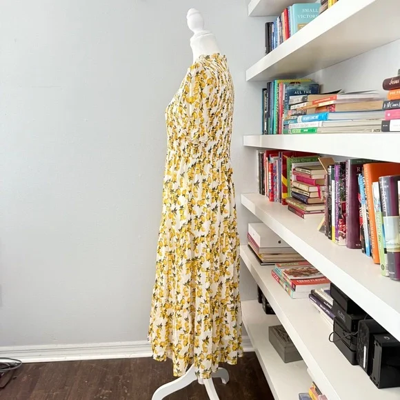 IVY CITY CO Lemon Drop Layered Smocked Maxi Dress puff sleeve Lemon Print Large - Picture 5 of 12